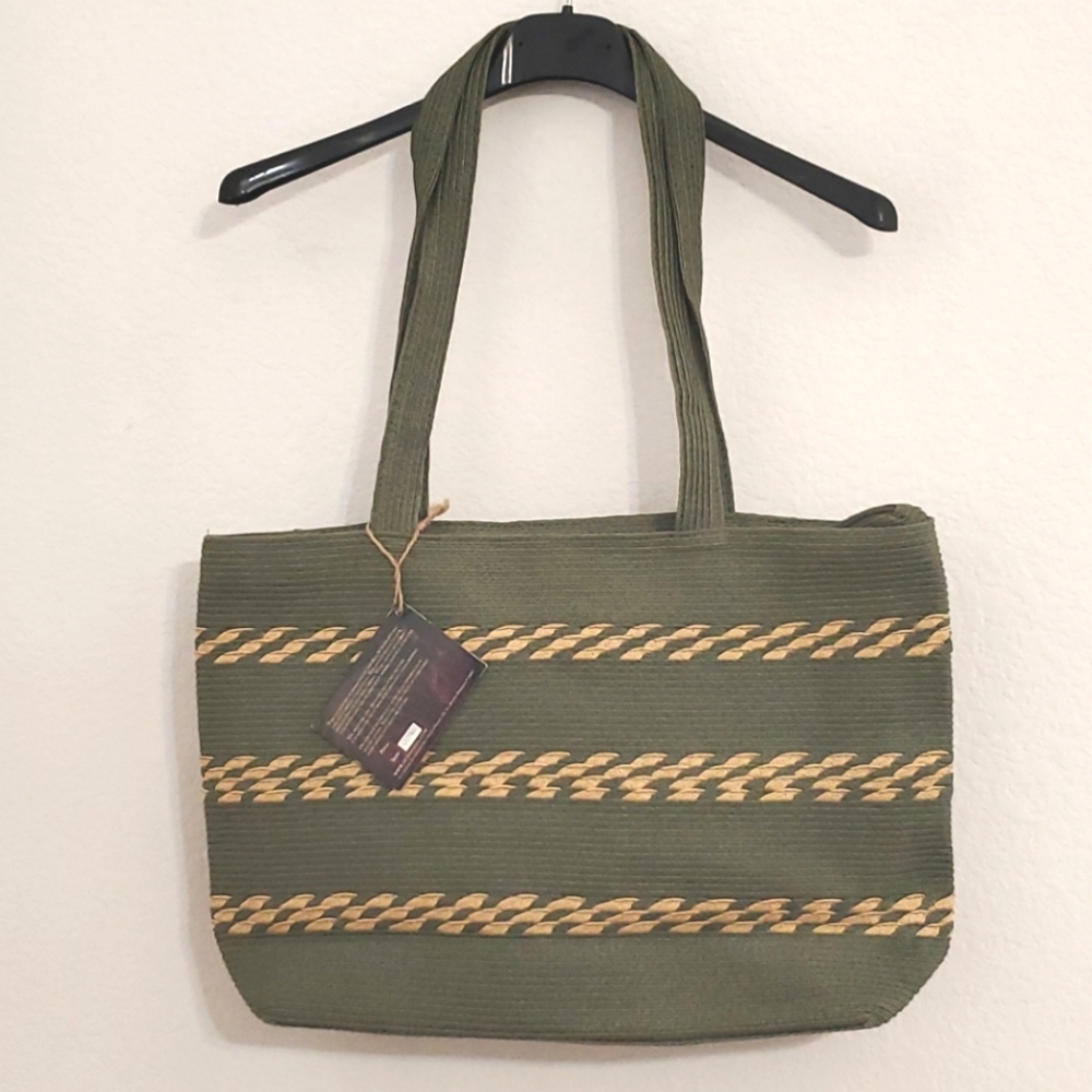 SUN AND SAND khaki tan tote carry on beach bag Vacation Travel Weekend Overnite